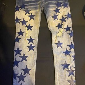 Amiri Jeans 29 X 30 Stars Blue Patchwork Chemist Men’s Authentic